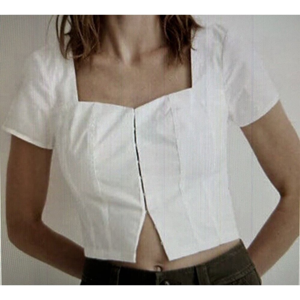 Madewell Gaia Poplin Hook Front Short Sleeve Summer Top Blouse Womens Size 14